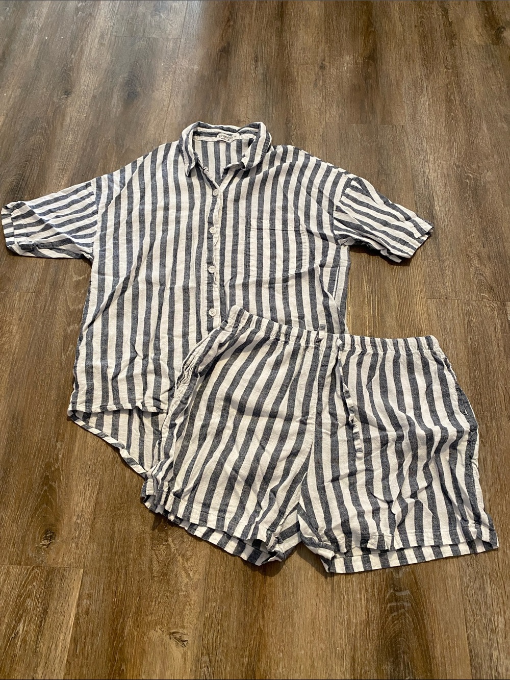 Women’s Two-Piece Striped Short Pajama Set - Navy and White